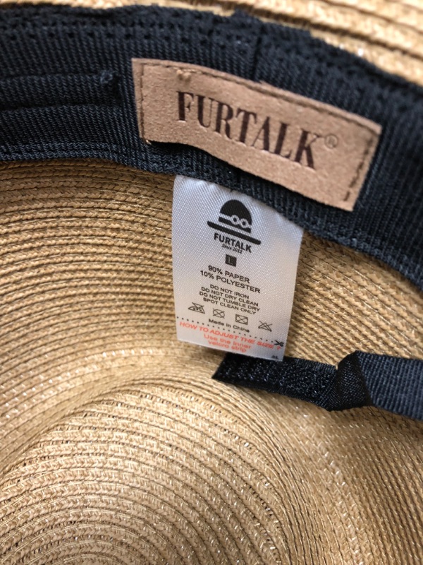 Photo 4 of FURTALK Panama Wide Brim Fedora Sun Hat Khaki/White Large 