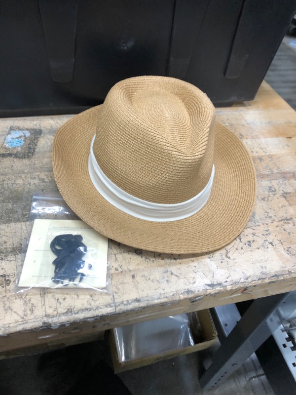 Photo 2 of FURTALK Panama Wide Brim Fedora Sun Hat Khaki/White Large 