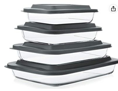 Photo 1 of 8-Piece Deep Glass Baking Dish Set with Plastic lids