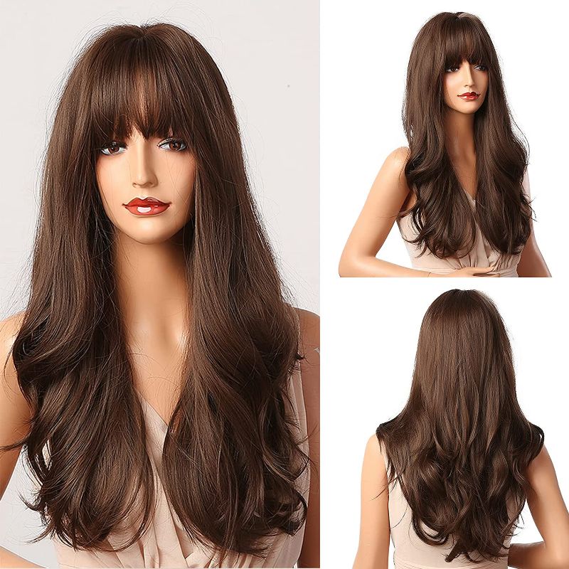 Photo 1 of Esmee Brown Wigs 24"Long Synthetic Wig with High Density Natural Headline Heat Permanent Hair Wigs for Women
