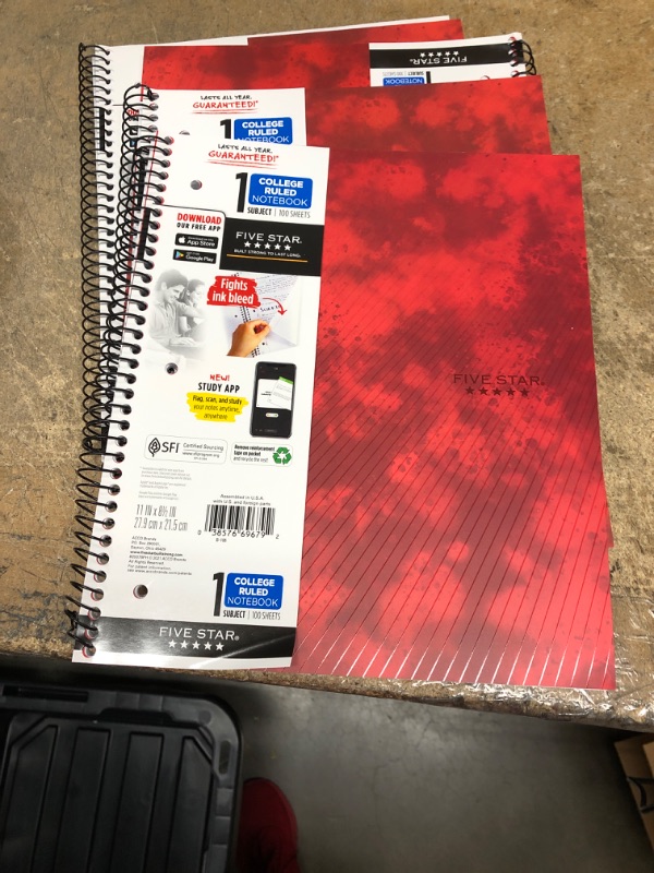 Photo 2 of bundle of 4---Five Star 1 Subject College Ruled Spiral Notebook Red
