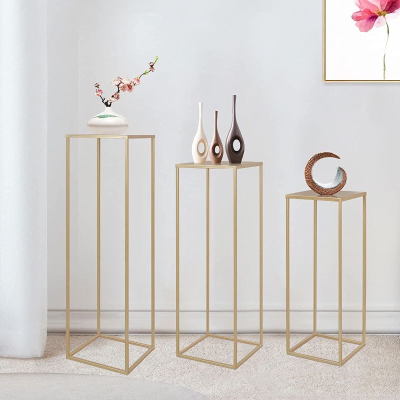 Photo 1 of 3 PCS Metal Plant Stand Golden Nesting Display End Table Tall Pedestal Cylinder Rack, Flower Holder Corner Indoor Outdoor Planter Pot Rack for Patio Balcony Parties Home Decor, Weddings Ceremony
