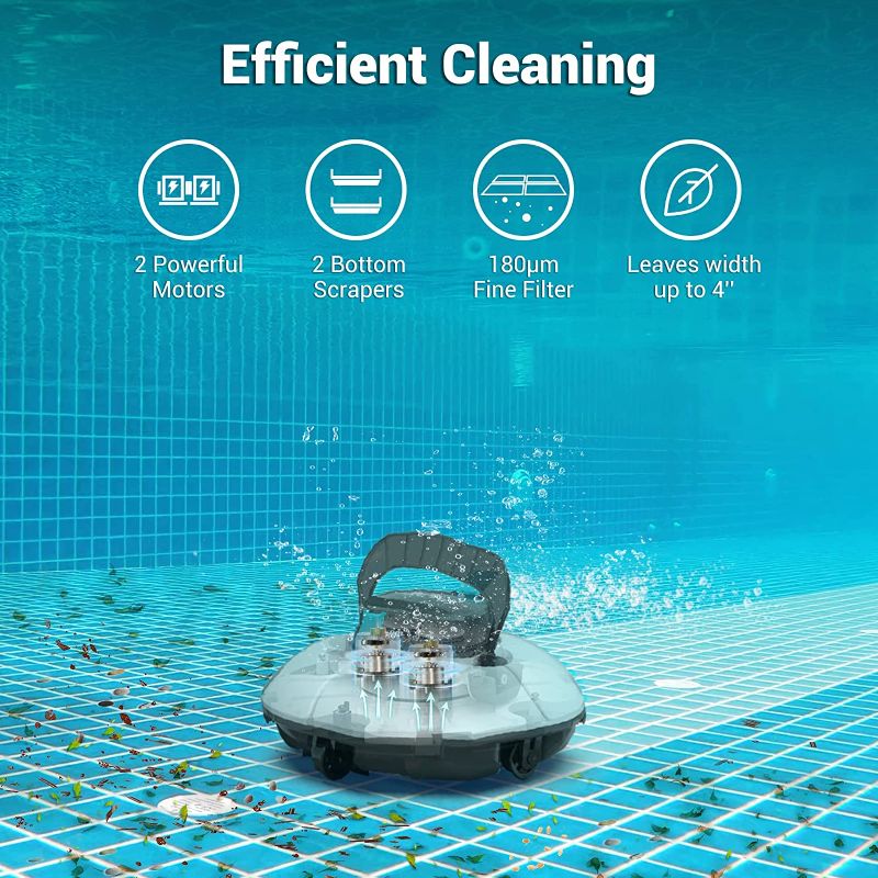 Photo 2 of (2022 Upgrade) AIPER Cordless Robotic Pool Cleaner, Pool Vacuum with Dual-Drive Motors, Self-Parking, Lightweight, Perfect for Above/In-Ground Flat Pools up to 35 Feet (Lasts 50 Mins) - Seagull 600
