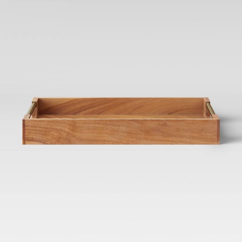 Photo 1 of 12" X 18" Wood Acacia Serving Tray with Brass Handles - Threshold™
