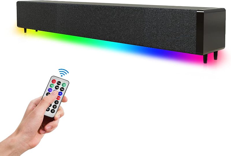 Photo 1 of 17 Inch Soundbar Portable Speaker with 4 Speakers & RGB Backlight Modes, Clear 3D Stereo Surround Sound System for TV, Home Theater, Gaming, Projectors