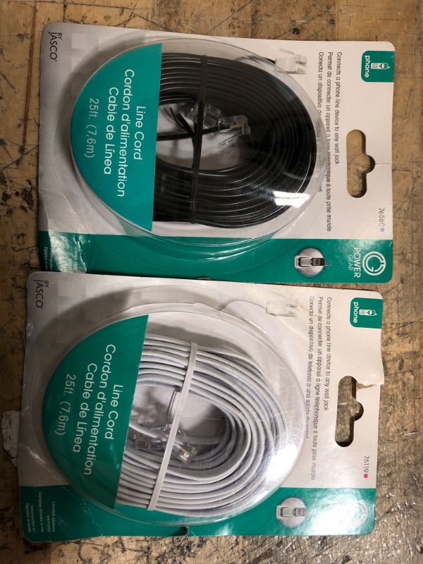 Photo 1 of Jasco 76119 and 76580 25 ft. White and Black Phone Cord pack of 2 