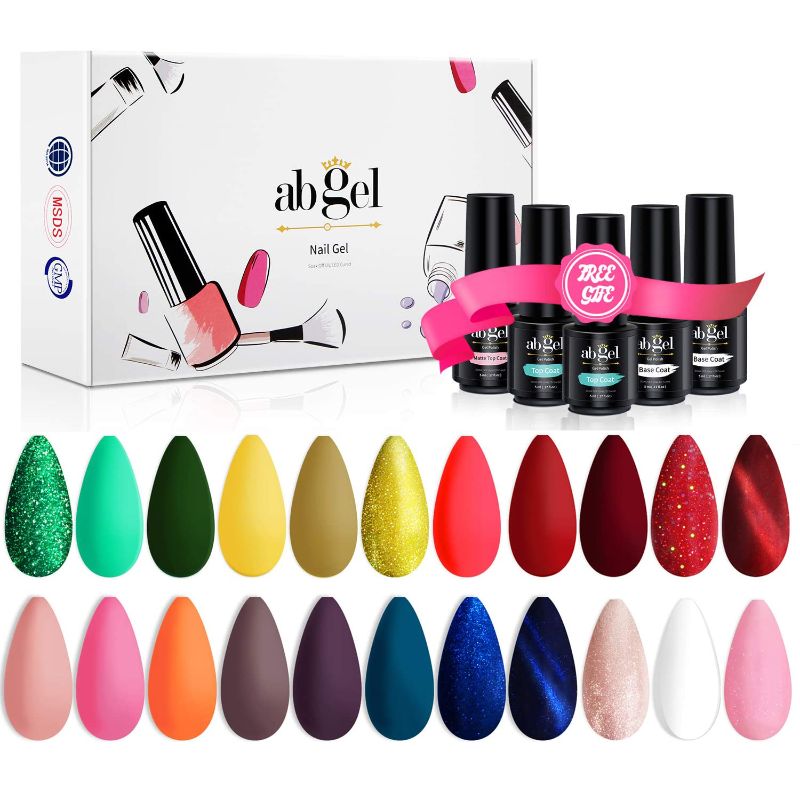 Photo 1 of ab gel 22 Colors Gel Nail Polish 5ml Mini Size with No Wipe Base and Top Coat, 27pcs Soak Off UV LED Gel Nail Varnish Starter Manicure Kit, COLORS MAY VARY