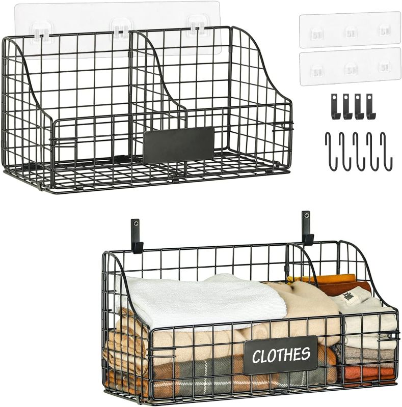 Photo 1 of 2 Set Closet Organizer Hanging Basket With 2 Dividers & Nameplates, No Drilling Shelf Baskets 5 S Hook