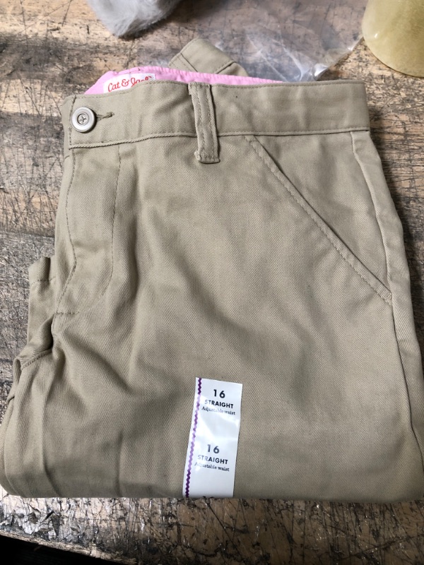 Photo 1 of Girls Straight Adjustable Waist Uniform pants , Khaki, size 16