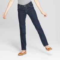 Photo 1 of Girls' Mid-Rise Straight Jeans - Cat & Jack™, Dark Wash 7 Slim