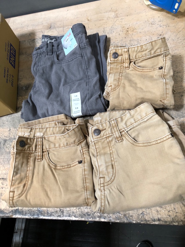 Photo 1 of Bundle of boys Pants Khaki and Grey, Sizes: 2x10, 4, 12 