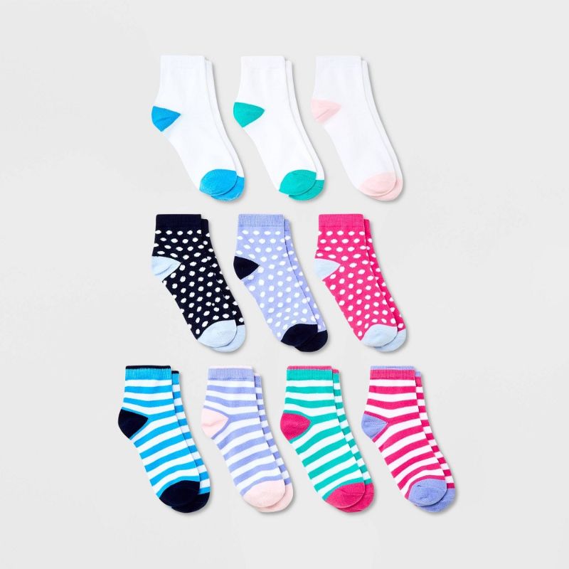 Photo 1 of Girls' 10pk Lightweight Ankle Striped Socks - Cat & Jack™, Large 3-10