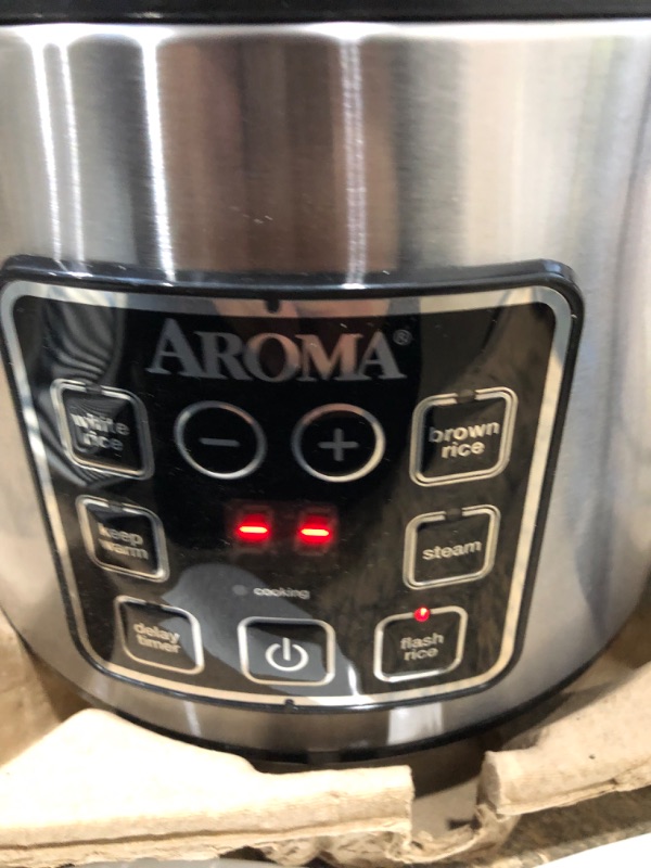 Photo 2 of **Damaged**Aroma Digital Rice Cooker and Food Steamer, Silver, 8 Cup