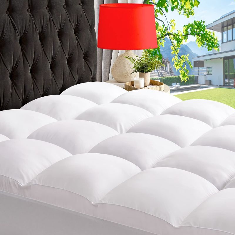 Photo 1 of ABENE Queen Cooling Mattress Topper for Back Pain Relief, Extra Thick Mattress Pad Pillowtop, Soft Mattress Protector Cover with 8"-21" Deep Pocket, Overfilled Down Alternative Filling

