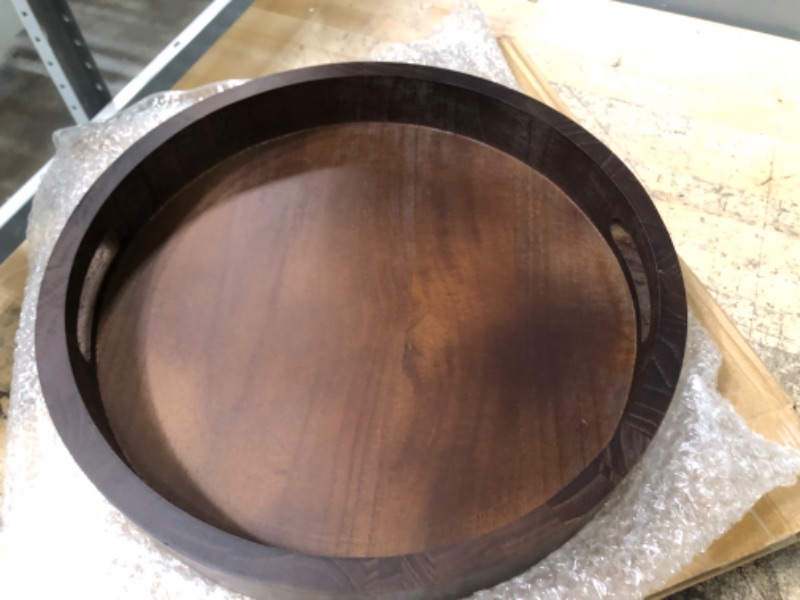 Photo 2 of  Round Serving Acacia Wooden Tray with Handles for Serving Beverages & Food 