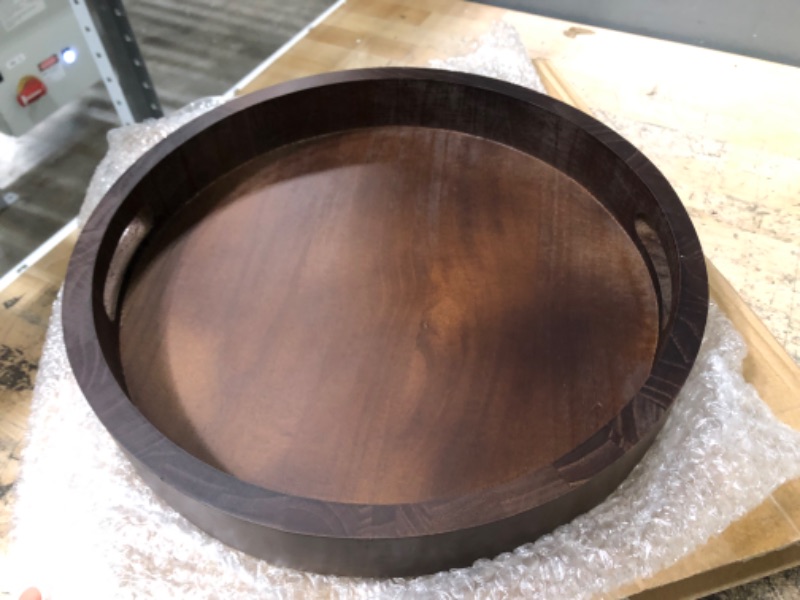 Photo 4 of  Round Serving Acacia Wooden Tray with Handles for Serving Beverages & Food 