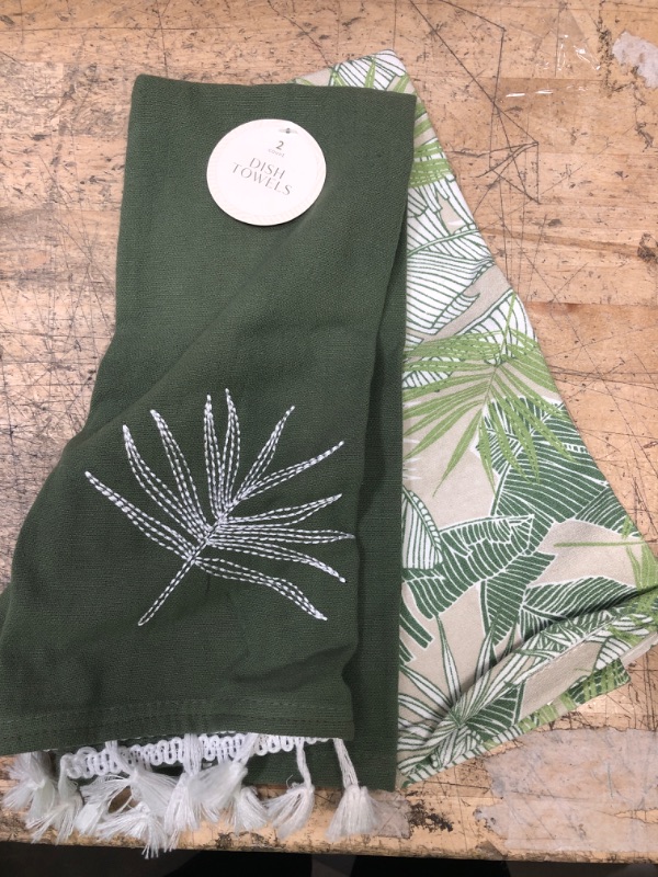 Photo 1 of  Dish Towels Palm Leaf Tropical Moss Green 2 pack 
