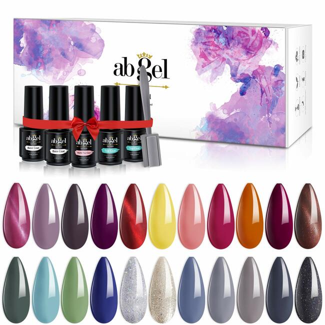 Photo 1 of ab gel 22 Colors Gel Nail Polish 5ml Mini Size with No Wipe Base and Top Coat, 27pcs Soak Off UV LED Gel Nail Varnish Starter Manicure Kit