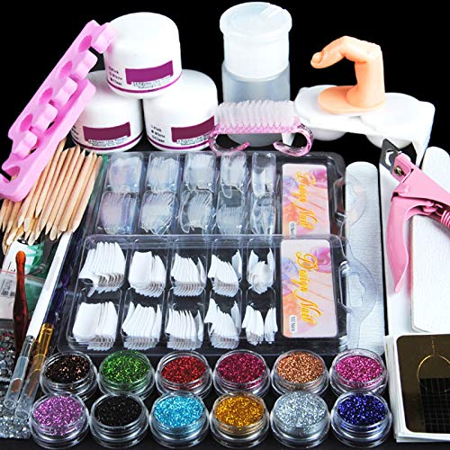 Photo 1 of 23 in 1 Acrylic Nail Kit for Beginners 12 Color Glitter Acrylic Powder White Clear Pink Acrylic Powder Nails Extension Professional Nails Kit Acrylic Set Manicure Tools Acrylic Supplies Gift for Women
