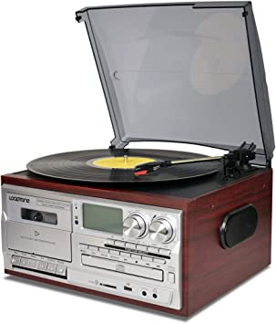 Photo 1 of LoopTone Vinyl Record Player 9 in 1 3 Speed Bluetooth Vintage Turntable CD Cassette Player AM/FM Radio USB Recorder Aux-in RCA Line-Out
