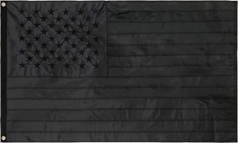 Photo 1 of All Black American Flag 3x5 ft Embroidered US Flag Blackout Tactical- Black US Flag- Nylon Cloth- Embroidered Stars
