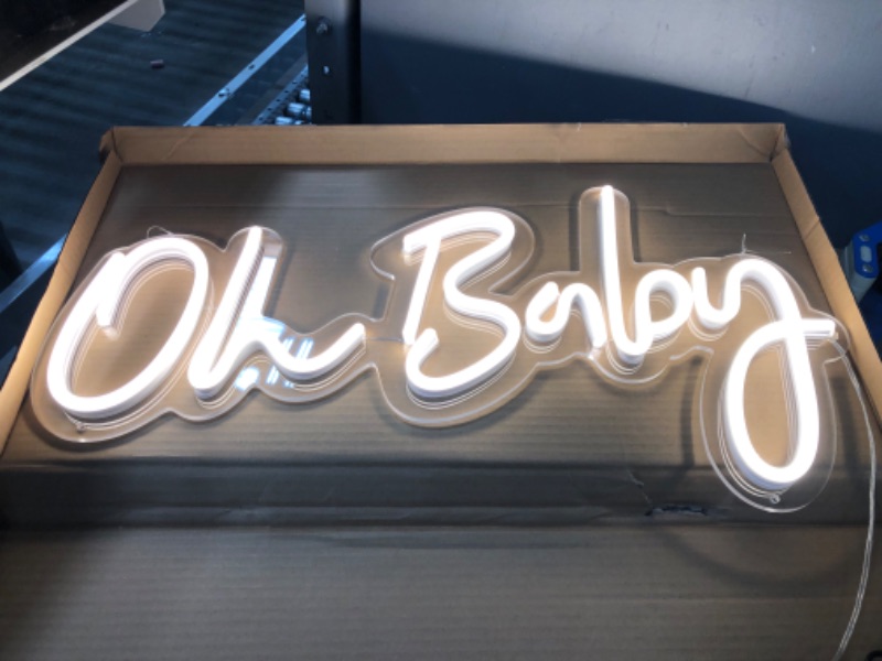 Photo 2 of BALHAO Oh Baby White Neon Lights For Wall Decoration Birthday Party Decoration.Bedroom Room and Wedding Decor,The Dimmer Switch for Light, (23.63 X 11.82 Inch) USB Powered Neon. Bright White