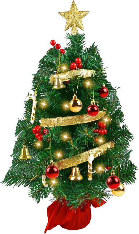 Photo 1 of 
Stcomart 24 Inch Small Artificial Christmas Tree with Lights and Ornaments, Tabletop Mini Xmas Tree, Gold