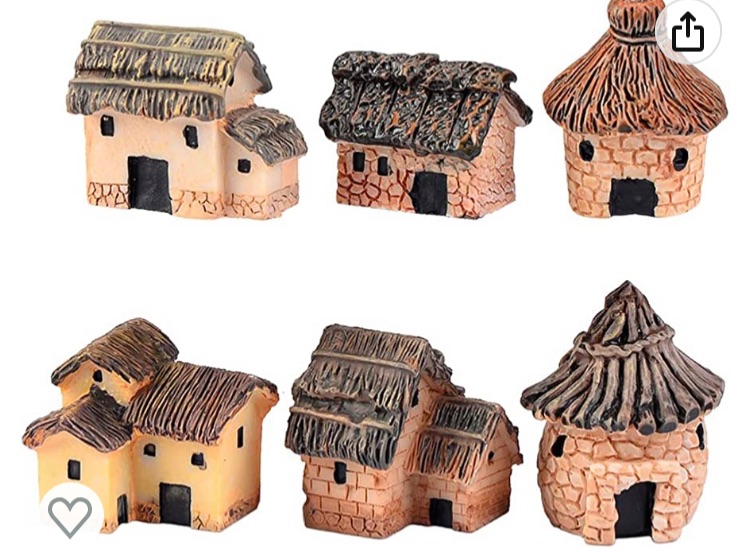 Photo 1 of 6PCS Fairy Garden Mini House Accessories, Miniature Village Hut Figurine Cottage, DIY Micro Landscape Decor Ornaments, for Bonsai, Succulent Planting, Terrarium, Flower Pots