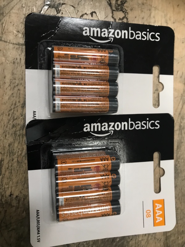 Photo 2 of 2 sets  of  8 each   -------Amazon Basics 8 Pack AAA High-Performance Alkaline Batteries, 10-Year Shelf Life, Easy to Open Value Pack,8 Count 