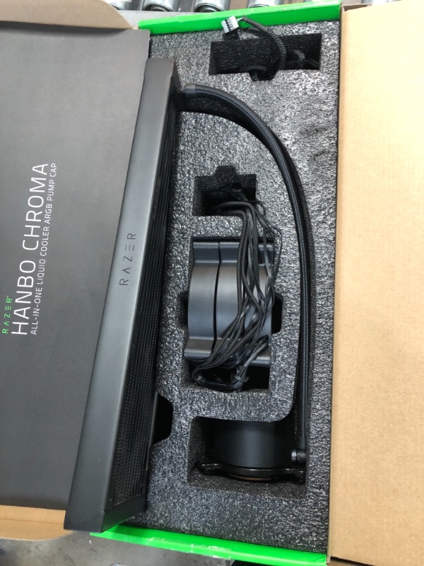 Photo 3 of Razer Hanbo Chroma RGB All-In-One Liquid Cooler aRGB Pump Cap: Ultimate AIO Design - Quiet, Powerful aRGB Fans - Silent, Efficient Liquid Cooling - PWM Fan Controller Support - RGB Chroma aRGB - 360MM
