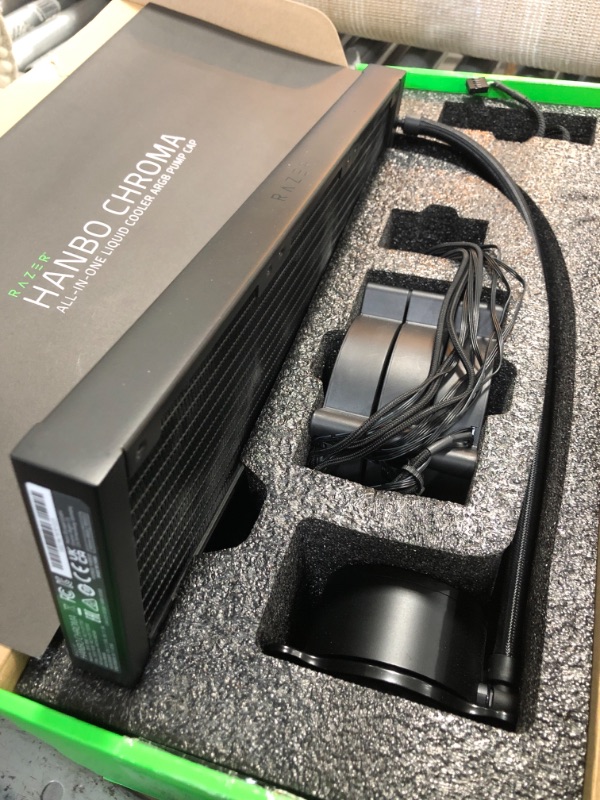 Photo 2 of Razer Hanbo Chroma RGB All-In-One Liquid Cooler aRGB Pump Cap: Ultimate AIO Design - Quiet, Powerful aRGB Fans - Silent, Efficient Liquid Cooling - PWM Fan Controller Support - RGB Chroma aRGB - 360MM
