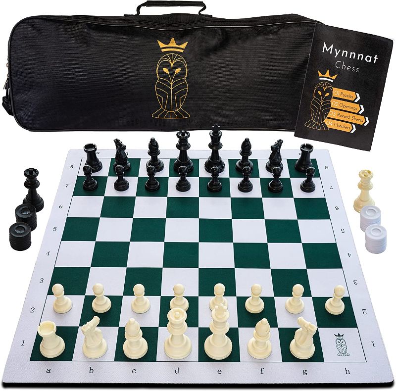 Photo 1 of 
Mynnnat Professionals Chess Set, Thick Tournament Roll up Board and Pieces with Travel Bag and Unique Booklet for Chess Training - White & Green