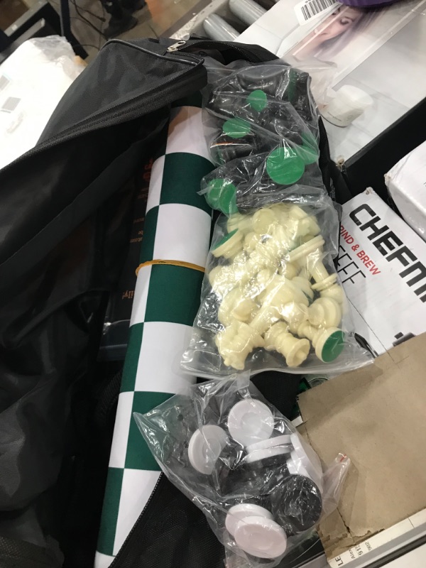 Photo 2 of 
Mynnnat Professionals Chess Set, Thick Tournament Roll up Board and Pieces with Travel Bag and Unique Booklet for Chess Training - White & Green