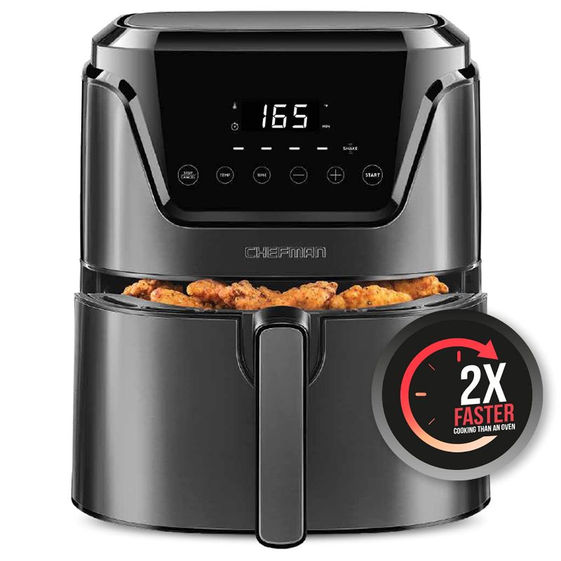 Photo 1 of **PARTS ONLY***
CHEFMAN Air Fryer 4.5 Qt, Healthy Cooking, User Friendly, Nonstick Stainless Steel, Digital Touch Screen with 4 Cooking Functions w/ 60 Minute Timer, BPA-Free, Dishwasher Safe Basket 8 Quart - Stainless Steel with Divider 4.5 Quart - Black