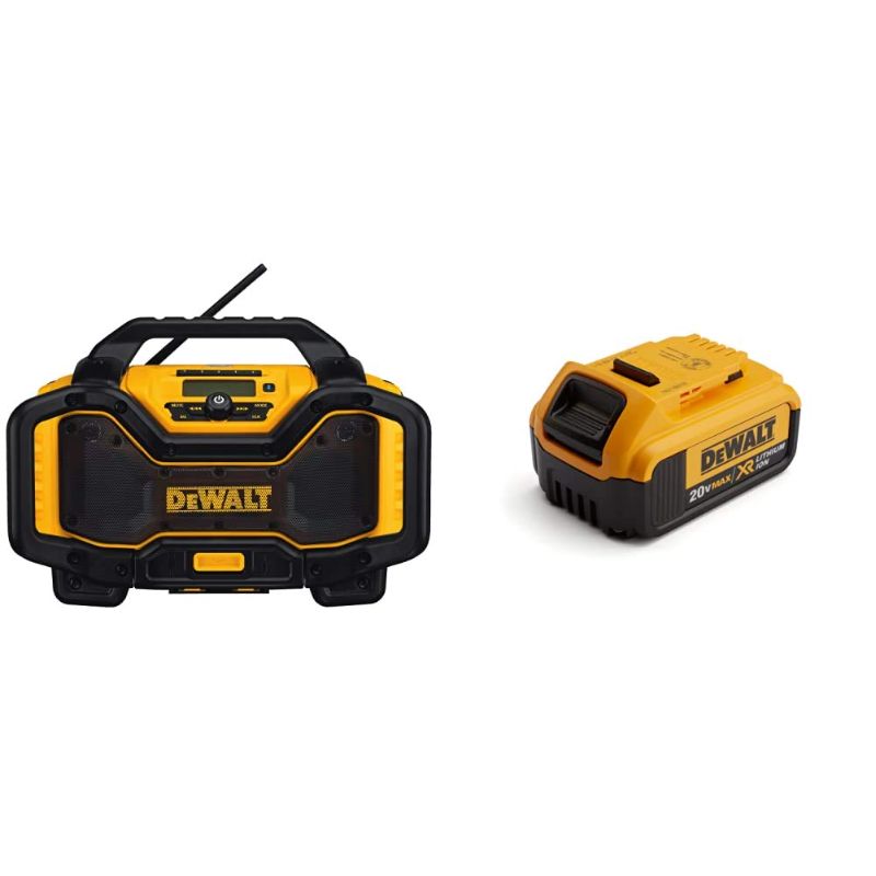 Photo 1 of (2 PACK BUNDLE) **could not fully test, turned on** DEWALT 20V MAX* Portable Radio & Battery Charger, Bluetooth (DCR025) & 20V MAX Battery, Premium 4.0Ah (DCB204) w/ 20V AND Sony STRDH190 2-ch Home Stereo Receiver with Phono Inputs & Bluetooth Black
