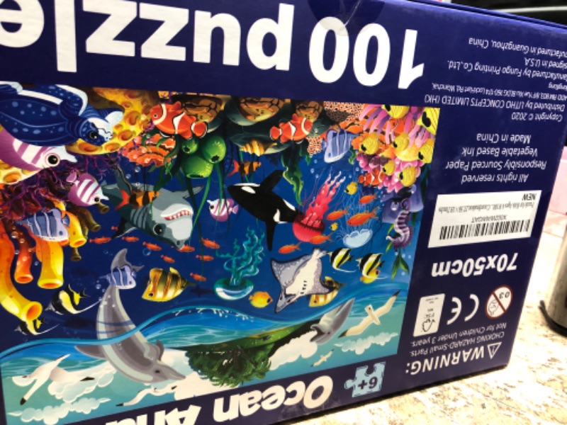 Photo 2 of 100 Piece Puzzles for Kids Ages 4-8 - Ocean Animal Design,Underwater Floor Puzzle for Kids Ages 3-5,Raising Children Recognition & Promotes Hand - Eye Coordination,27.56×19.7inchs