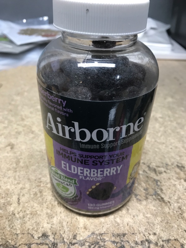 Photo 2 of Airborne Elderberry + Zinc & Vitamin C Gummies For Adults, Immune Support Vitamin D & Zinc Gummies with Powerful Antioxidant Vitamins C D & E - 130 Gummies, Elderberry Flavor Adult 130 Count---EXP 09/2023