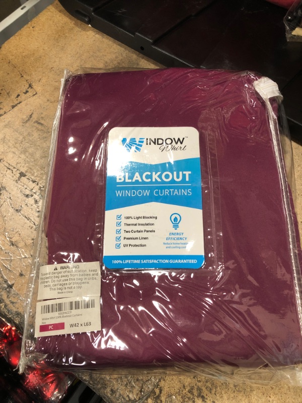 Photo 2 of 100% Blackout Window Curtains: Room Darkening Thermal Window Treatment with Light Blocking Black Liner for Bedroom, Nursery and Day Sleep - 2 Pack of Drapes, Plum Cabernet (63” Drop x 42” Wide Each) Plum Cabernet W42 x L63