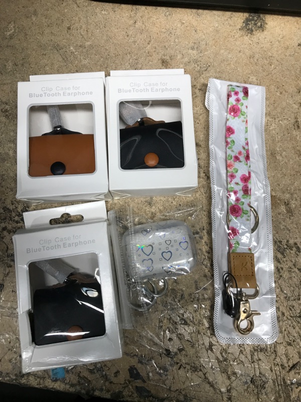 Photo 1 of (3 Leather Airpods Pro cases )(I Heart clear cover airpods pro case) (1Wristlet lanyard)