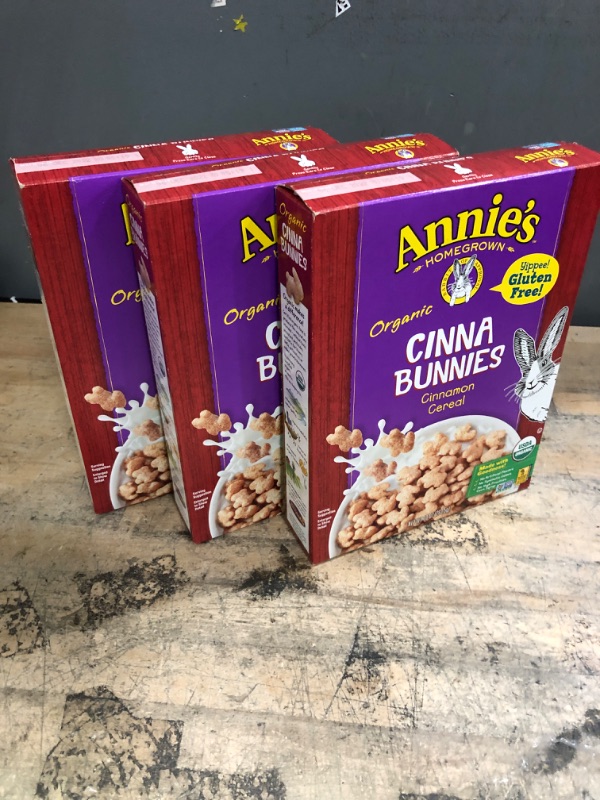 Photo 2 of 3 PACK OF ANNIE'S HOMEGROWN, Organic Cereal,Cinnabunnies, Size 10 OZ - No Artificial Ingredients GMO Free 95%+ Organic BEST BY 12/6/22