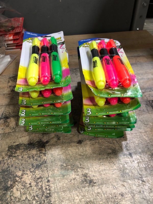 Photo 2 of 12 PACKS OF 3 Bazic Desk Style Fluorescent Highlighters with Cushion Grip 