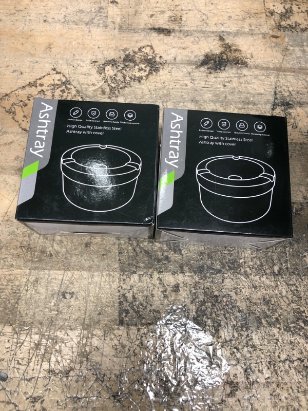 Photo 2 of 2 PACK OF WQR Stainless Steel Ashtray with Lid Cigarette Ash Holder Green Ash Trays Round Ash Collection Tray for Outdoor Indoor Shatterproof Windproof