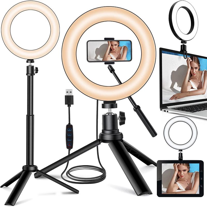 Photo 1 of Selfie Ring Light for Zoom Meeting, Dimmable Desktop LED Circle Light with Tripod Stand, 6'' Lighting Kit Gifts for Live Streaming/Laptop Video Conference/Makeup/YouTube/Vlog/Video Recording
