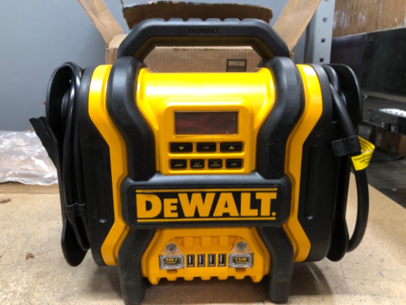 Photo 2 of *SEE NOTES*  DEWALT DXAEPS14 1600 Peak Battery Amp 12V Automotive Jump Starter/Power Station with 500 Watt AC Power Inverter, 120 PSI Digital Compressor, and USB Power , Yellow
