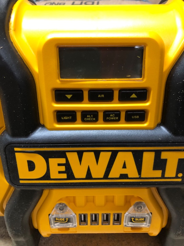 Photo 5 of *SEE NOTES*  DEWALT DXAEPS14 1600 Peak Battery Amp 12V Automotive Jump Starter/Power Station with 500 Watt AC Power Inverter, 120 PSI Digital Compressor, and USB Power , Yellow
