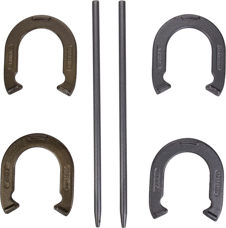 Photo 1 of **DAMAGED***   Triumph Forged and Steel Horseshoe Set Complete with 4 Horseshoes, 2 Stakes - Patriotic or Blue and Grey Colors - Perfect Addition for Parties and Outdoor Gatherings
