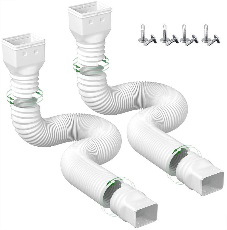 Photo 1 of  2 Pack Rain Gutter Downspout Extensions Flexible,Drain Downspout Extender Connector 21"-58",Screws for Included,White