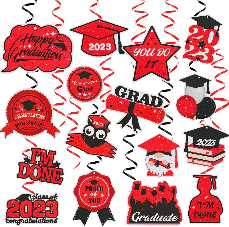 Photo 1 of 42Pcs Class of 2023 Graduation Party Decorations 2023 Graduation Hanging Swirl Congrats Grad Graduation Party Favor Supplies Red Graduation Party Decorations 5 PACK
