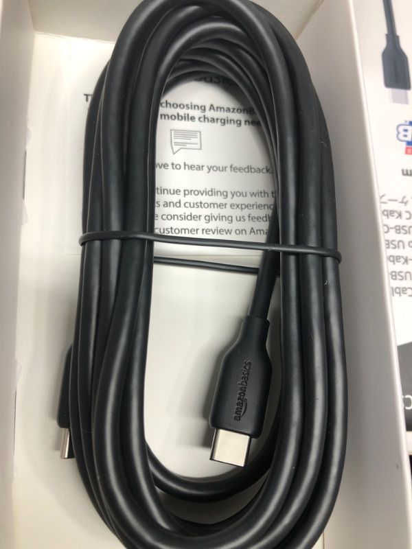 Photo 1 of 2 PACK-  Amazon Basics Fast Charging USB-C to USB-C2.0 Cable (USB-IF Certified), 60W - 10-Foot, Black, Laptop 1-Pack Black 10-Foot