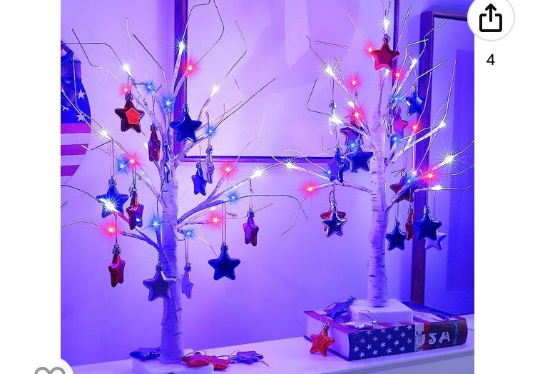 Photo 1 of Efunly 2Pack 24Inch 4th of July Decorations Lighted Birch Tree,USB&Timer&Battery Operated Light Up Artificial Tree for Fourth of July Decorations Independence Day Decorations Memorial Day Decorations